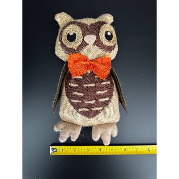 Fall Burlap Owl With Orange Bow Tie & Felt Details - Rustic Autumn Decor - Picture 8 of 9